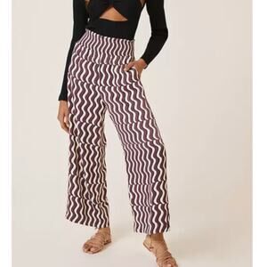 Anthropologie Wave-Print Wide Leg Pants in Purple & White/Cream